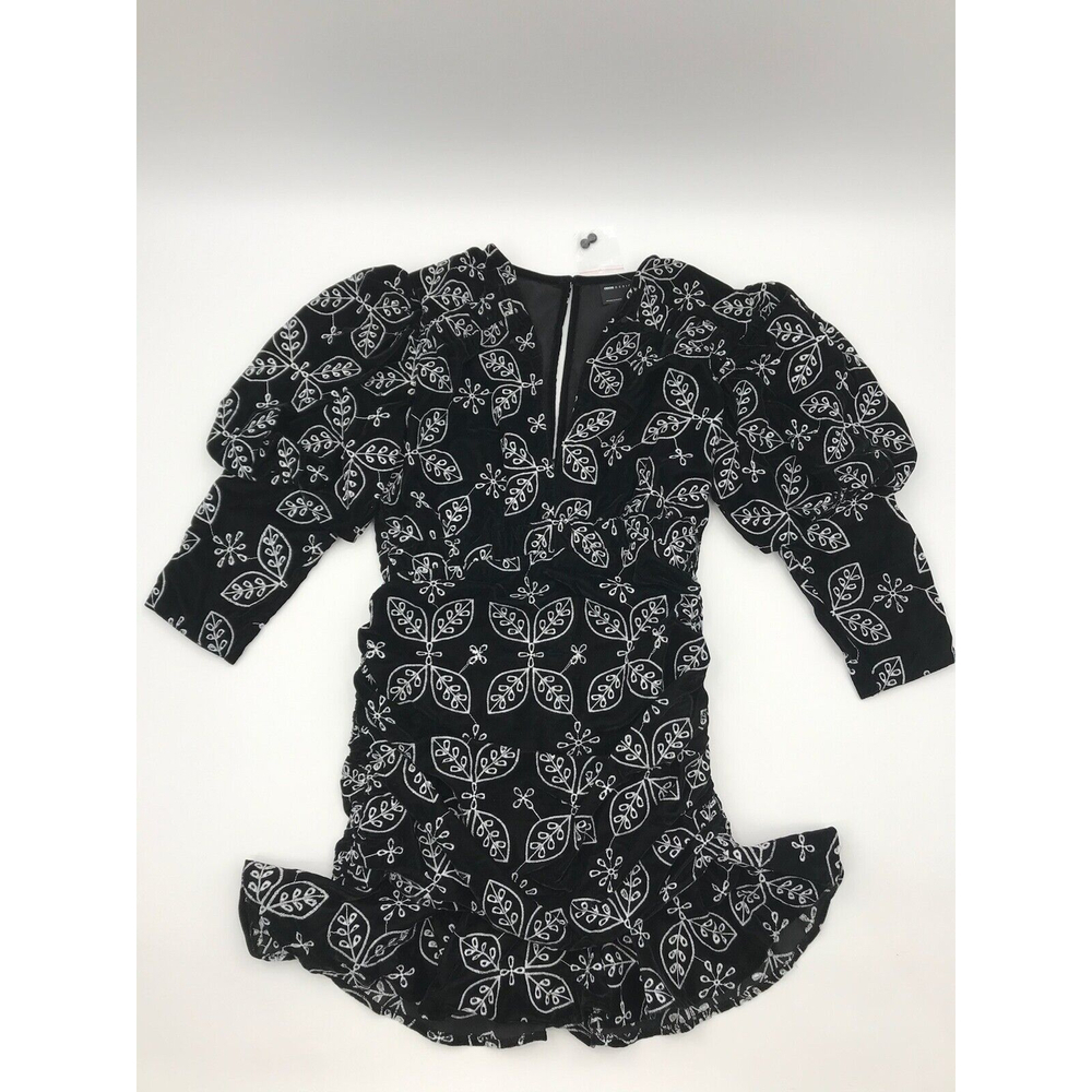 ASOS DESIGN mini dress in velvet broderie with puff sleeves size US 6